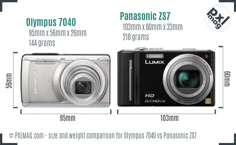 Olympus 7040 vs Panasonic ZS7 size comparison