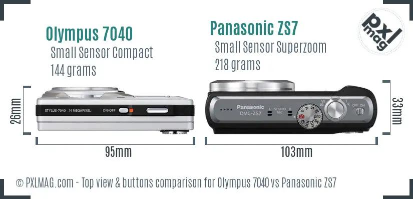 Olympus 7040 vs Panasonic ZS7 top view buttons comparison
