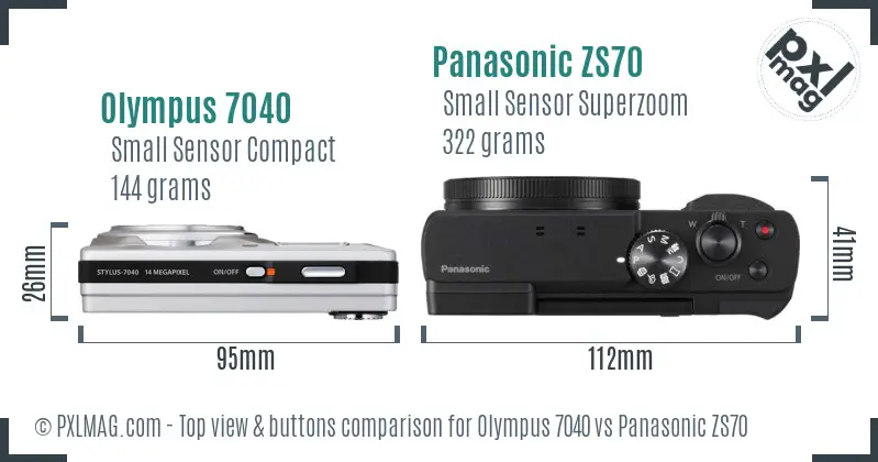 Olympus 7040 vs Panasonic ZS70 top view buttons comparison