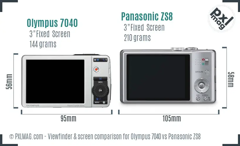 Olympus 7040 vs Panasonic ZS8 Screen and Viewfinder comparison