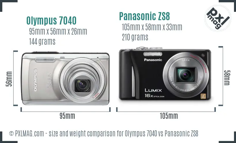 Olympus 7040 vs Panasonic ZS8 size comparison