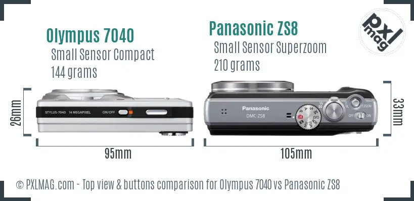 Olympus 7040 vs Panasonic ZS8 top view buttons comparison