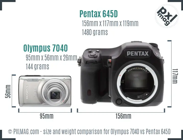 Olympus 7040 vs Pentax 645D size comparison
