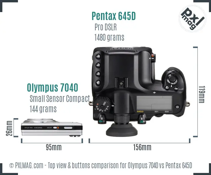 Olympus 7040 vs Pentax 645D top view buttons comparison