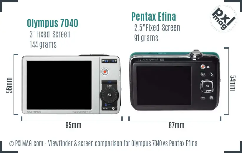 Olympus 7040 vs Pentax Efina Screen and Viewfinder comparison
