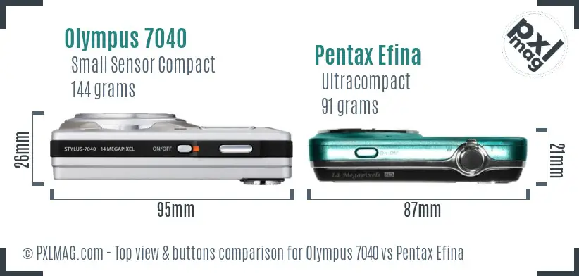 Olympus 7040 vs Pentax Efina top view buttons comparison