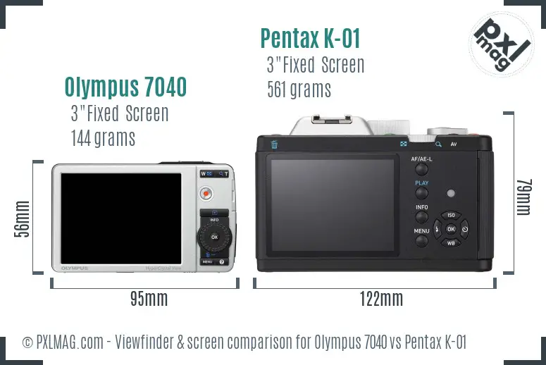 Olympus 7040 vs Pentax K-01 Screen and Viewfinder comparison