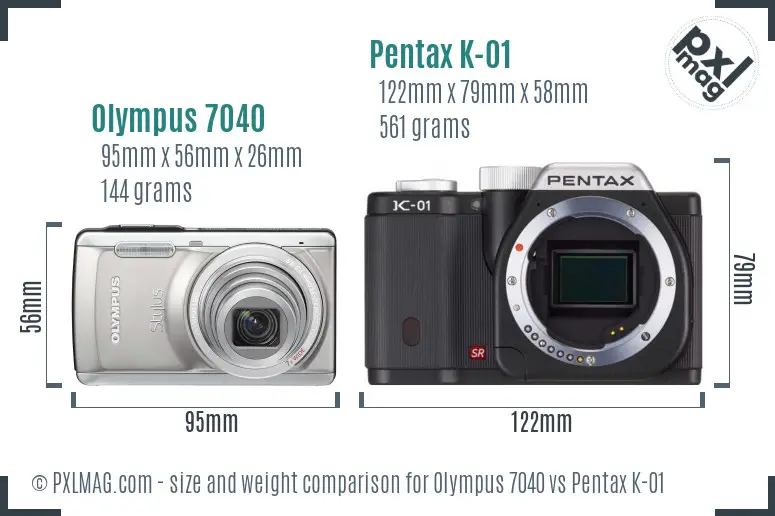 Olympus 7040 vs Pentax K-01 size comparison