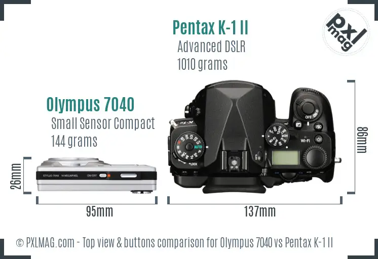 Olympus 7040 vs Pentax K-1 II top view buttons comparison