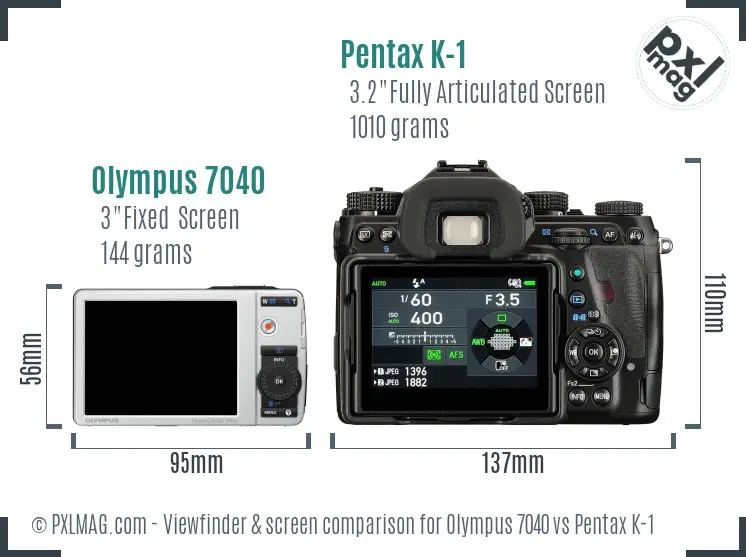 Olympus 7040 vs Pentax K-1 Screen and Viewfinder comparison