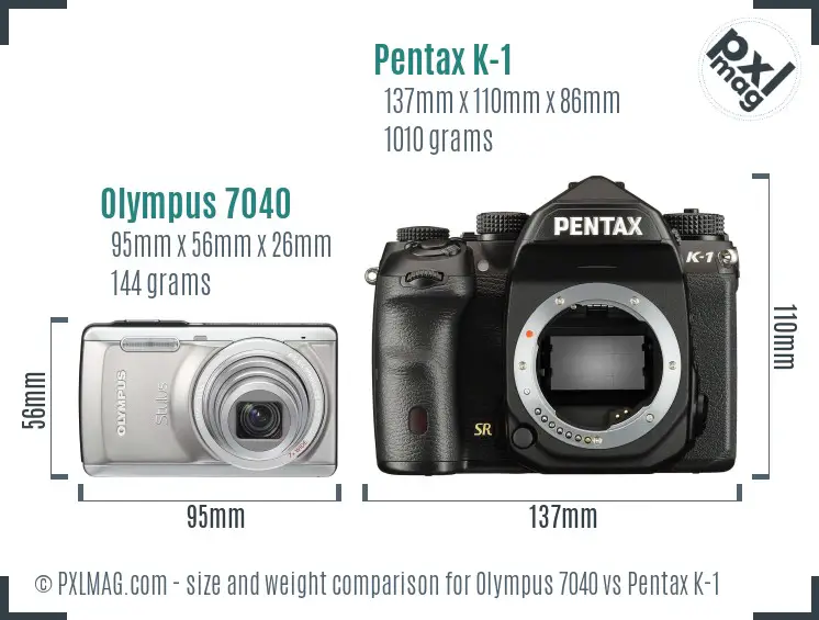 Olympus 7040 vs Pentax K-1 size comparison