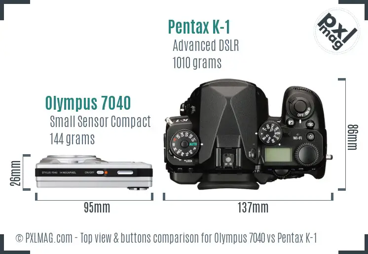 Olympus 7040 vs Pentax K-1 top view buttons comparison
