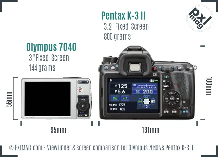 Olympus 7040 vs Pentax K-3 II Screen and Viewfinder comparison