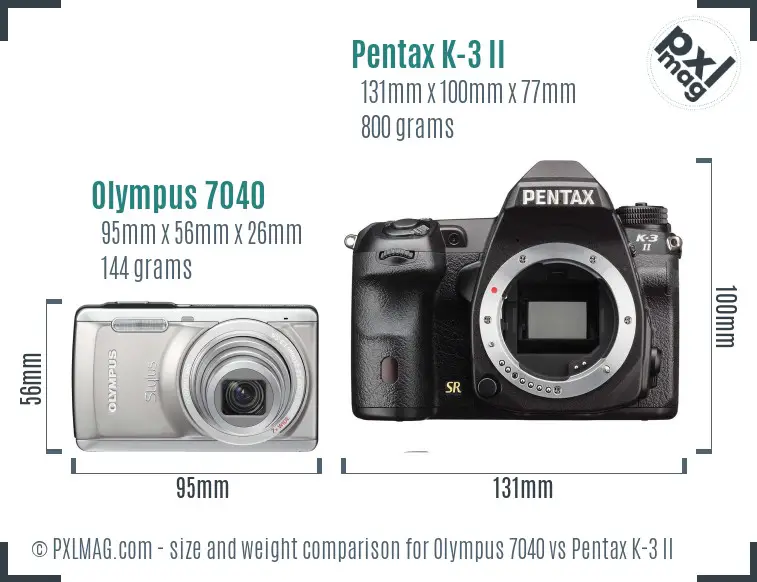 Olympus 7040 vs Pentax K-3 II size comparison
