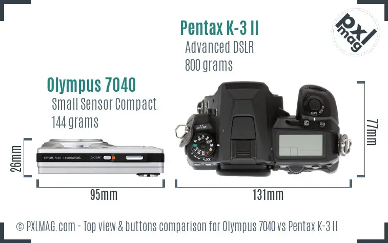 Olympus 7040 vs Pentax K-3 II top view buttons comparison