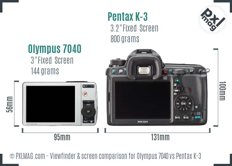 Olympus 7040 vs Pentax K-3 Screen and Viewfinder comparison
