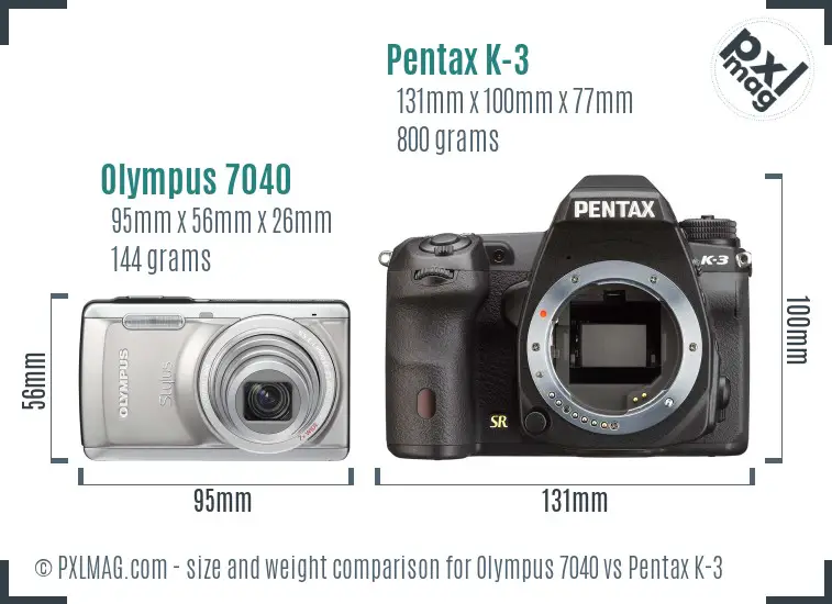 Olympus 7040 vs Pentax K-3 size comparison