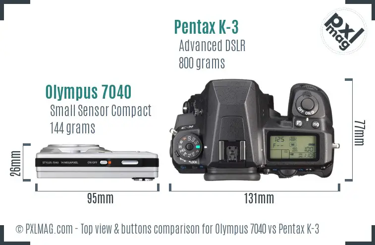 Olympus 7040 vs Pentax K-3 top view buttons comparison