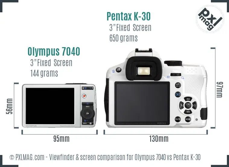 Olympus 7040 vs Pentax K-30 Screen and Viewfinder comparison