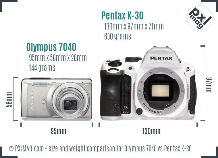 Olympus 7040 vs Pentax K-30 size comparison