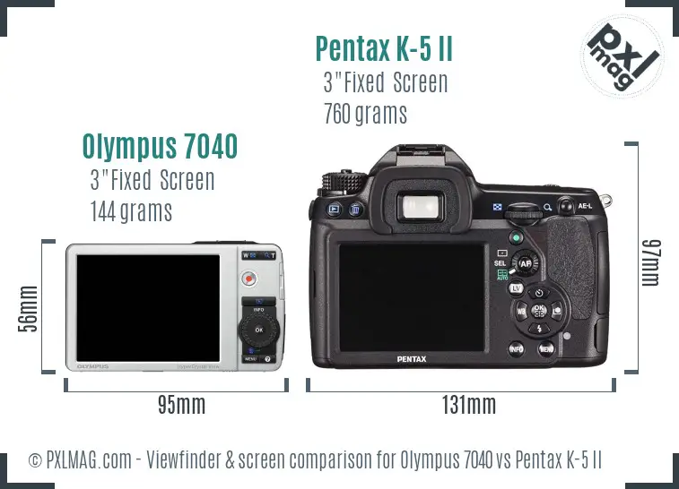 Olympus 7040 vs Pentax K-5 II Screen and Viewfinder comparison