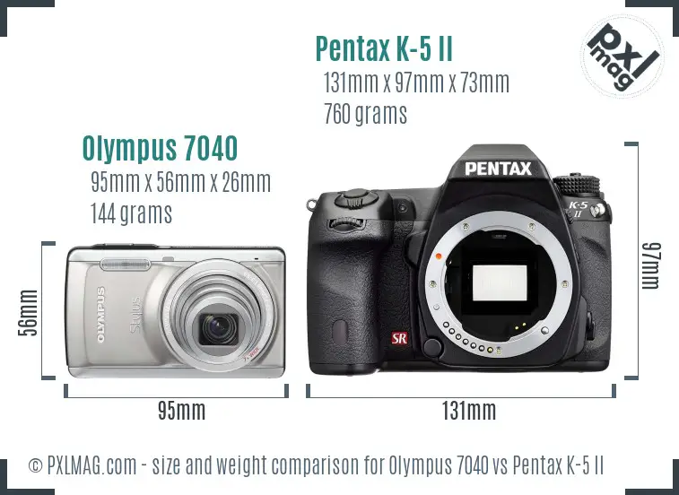 Olympus 7040 vs Pentax K-5 II size comparison