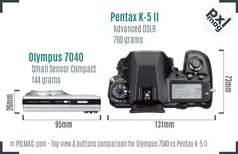 Olympus 7040 vs Pentax K-5 II top view buttons comparison