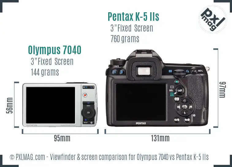 Olympus 7040 vs Pentax K-5 IIs Screen and Viewfinder comparison
