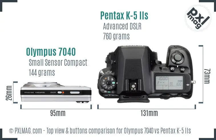 Olympus 7040 vs Pentax K-5 IIs top view buttons comparison