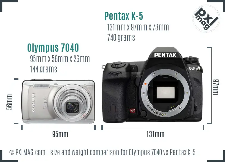 Olympus 7040 vs Pentax K-5 size comparison