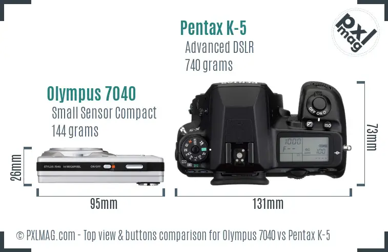 Olympus 7040 vs Pentax K-5 top view buttons comparison