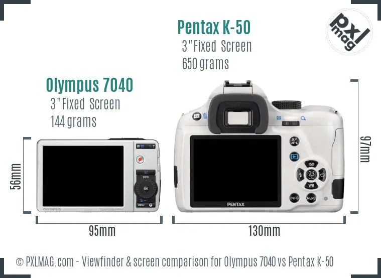 Olympus 7040 vs Pentax K-50 Screen and Viewfinder comparison