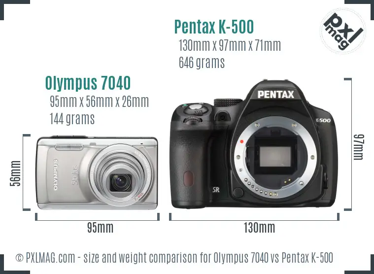 Olympus 7040 vs Pentax K-500 size comparison