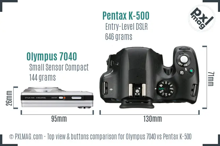 Olympus 7040 vs Pentax K-500 top view buttons comparison