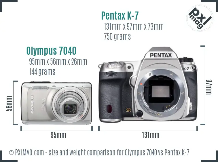 Olympus 7040 vs Pentax K-7 size comparison