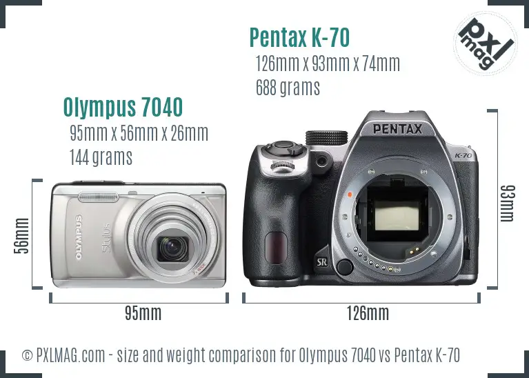 Olympus 7040 vs Pentax K-70 size comparison