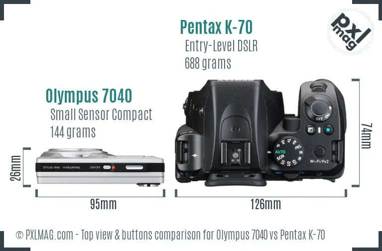 Olympus 7040 vs Pentax K-70 top view buttons comparison