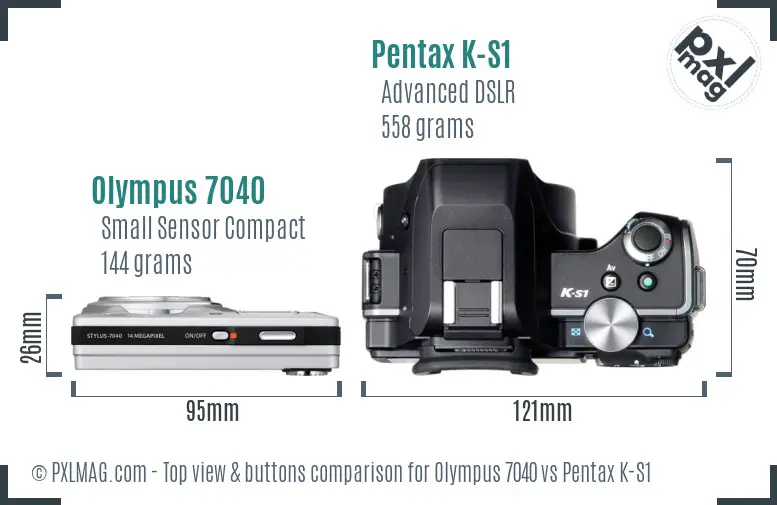 Olympus 7040 vs Pentax K-S1 top view buttons comparison