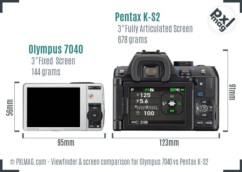 Olympus 7040 vs Pentax K-S2 Screen and Viewfinder comparison