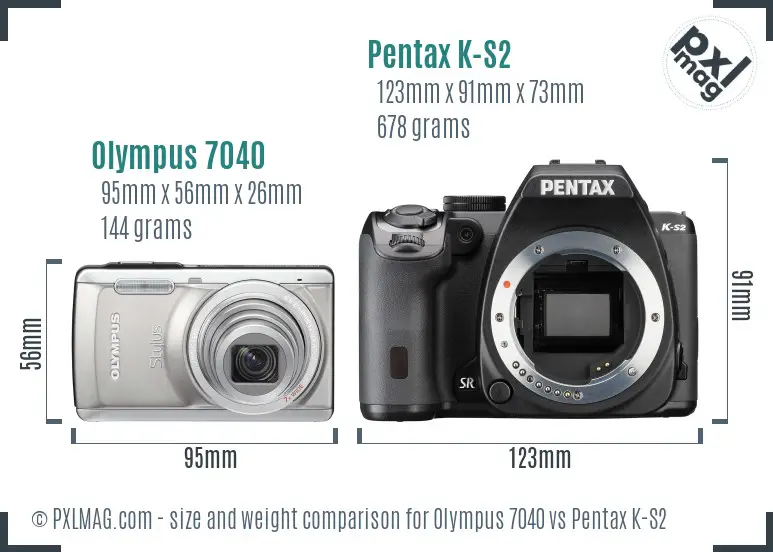 Olympus 7040 vs Pentax K-S2 size comparison