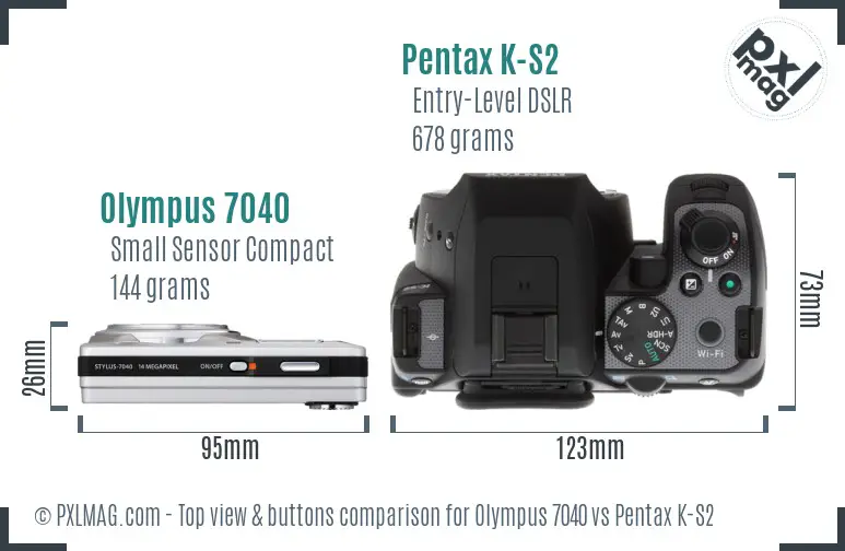 Olympus 7040 vs Pentax K-S2 top view buttons comparison