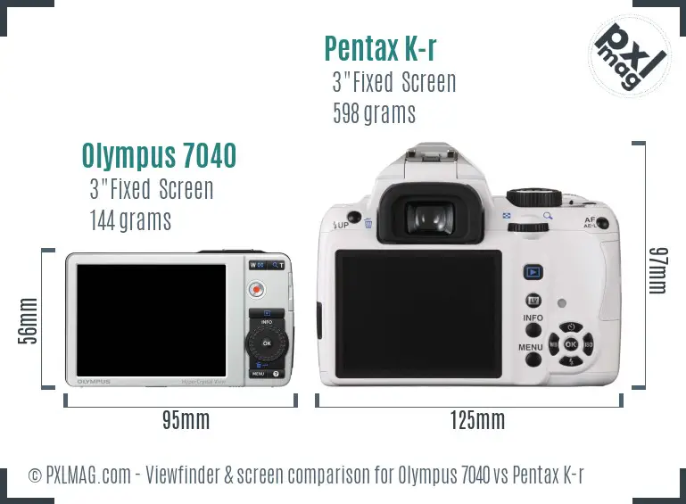 Olympus 7040 vs Pentax K-r Screen and Viewfinder comparison