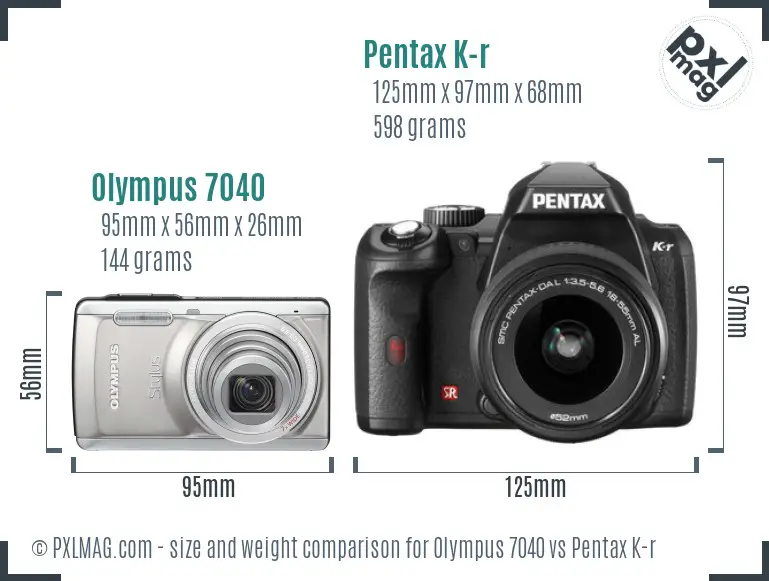 Olympus 7040 vs Pentax K-r size comparison