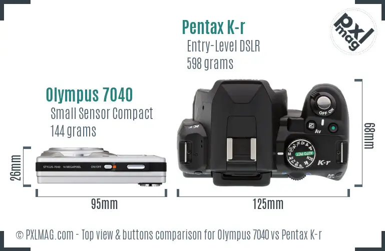Olympus 7040 vs Pentax K-r top view buttons comparison