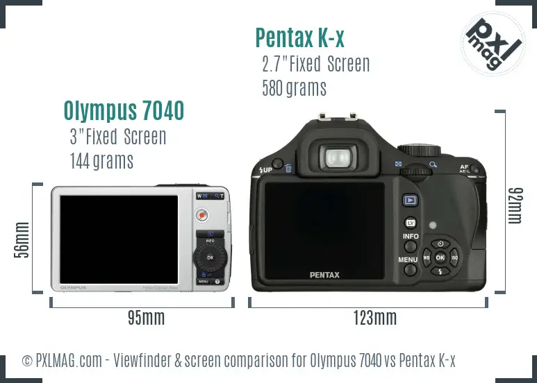 Olympus 7040 vs Pentax K-x Screen and Viewfinder comparison