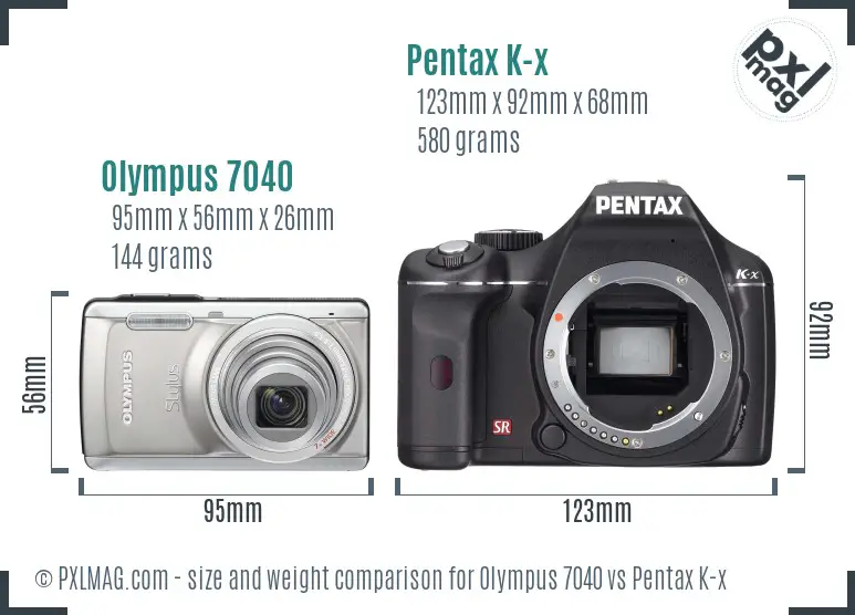Olympus 7040 vs Pentax K-x size comparison