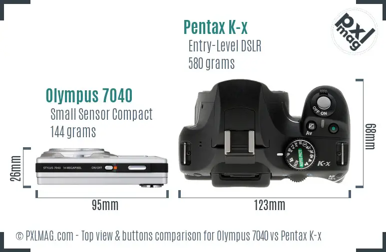 Olympus 7040 vs Pentax K-x top view buttons comparison