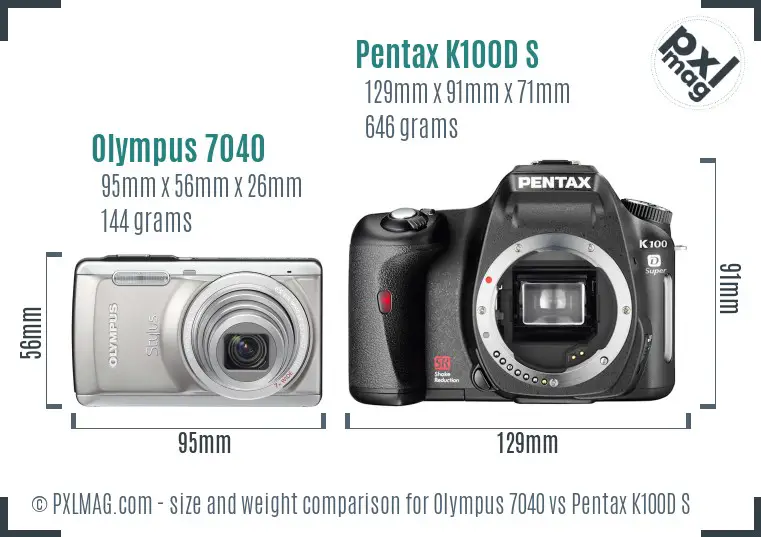 Olympus 7040 vs Pentax K100D S size comparison