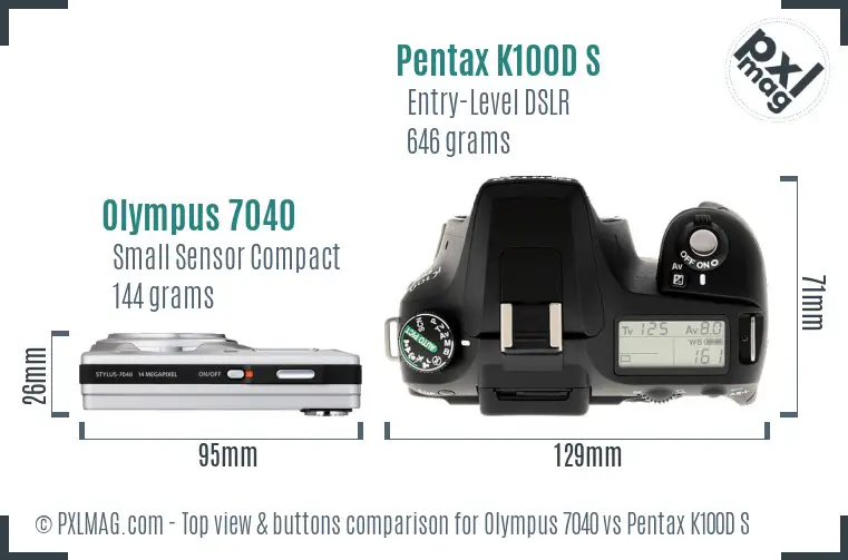 Olympus 7040 vs Pentax K100D S top view buttons comparison