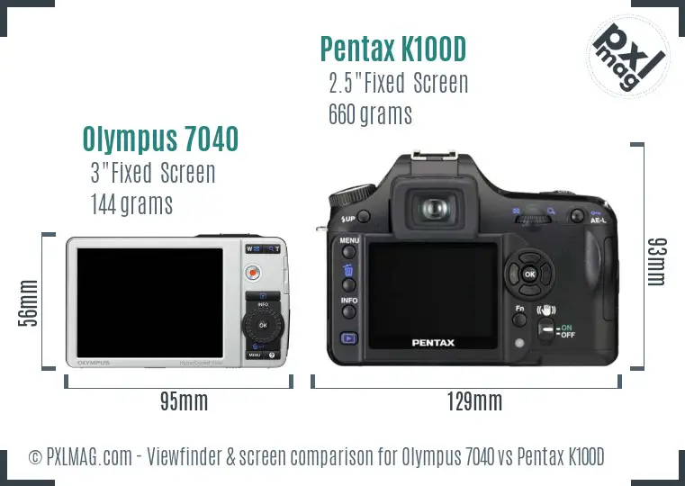Olympus 7040 vs Pentax K100D Screen and Viewfinder comparison